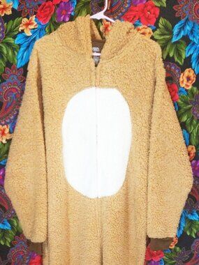 ADULT UNISEX RUDOLPH REINDEER ONESIE PAJAMAS ZIP UP HOODIE XL (MISSING NOSE)